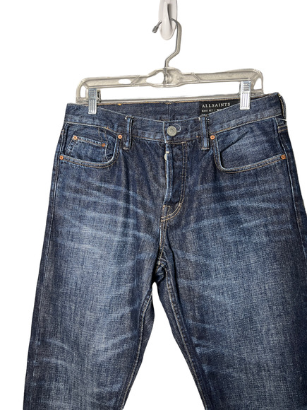 AllSaints Mens size 32 x 32 Rigg Fit Blue Button Fly Straight Leg Denim Jeans - Picture 2 of 11